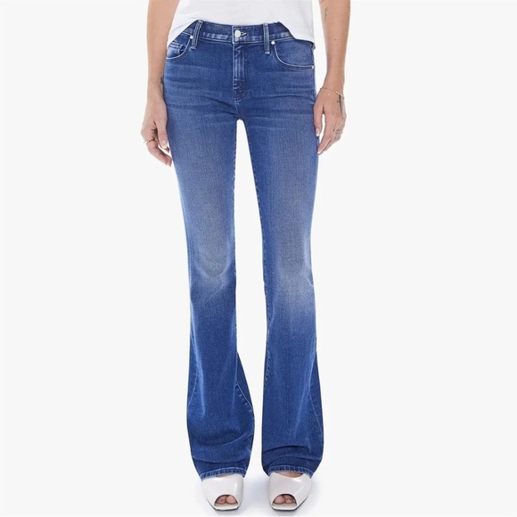 new Mother the down low weekend heel flare jeans in high tide dark wash - Picture 3 of 8